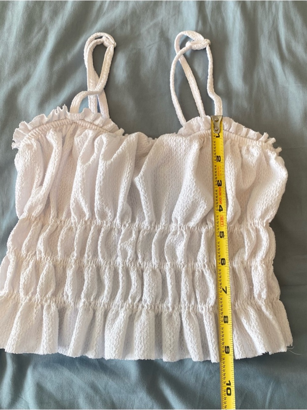 White Smocked Cropped Tank Top and Blue Floral Skirt Outfit Size Small - Picture 14 of 15